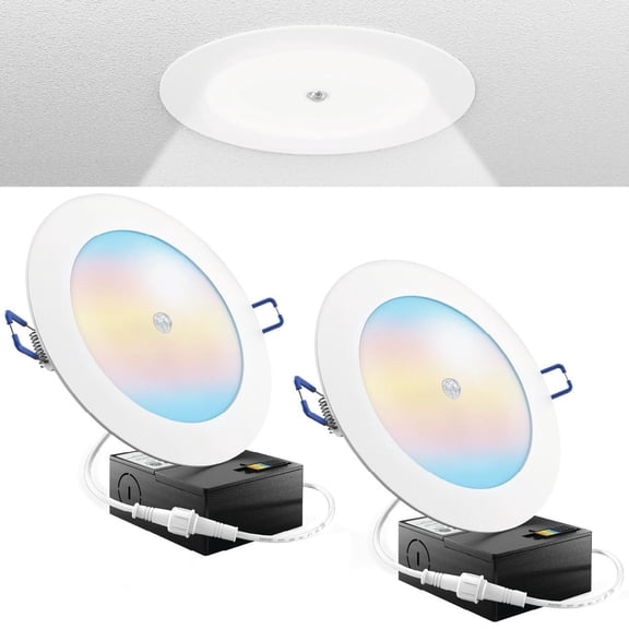Sunco Motion Sensor Recessed Light 6 Inch LED, Slim Downlight with Junction Box, 1200 Lumens, Selectable CCT 2700K/3000K/4000K/5000K/6000K, Dimmable, 12W UL/ETL 2 Pack