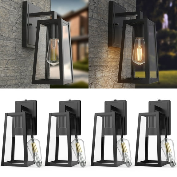 Sunco Outdoor Wall Sconce Avalon Cage Outdoor Classic Ambient Dusk to Dawn Lighting Fixture 1000 Lumens ST58 Filament Bulb Included 3000K Warm White Non-Dimmable E26 Base 8.5W=75W UL/ETL 4 Pack