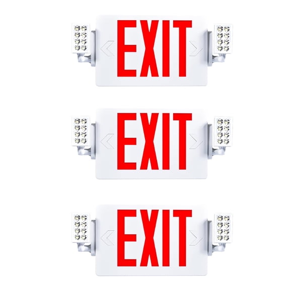 Sunco Red Exit Signs With Emergency Lights, Two Adjustable LED Lights, 94V-0 Fire Resistant, Backup Battery, 120-277V, Wall Or Ceiling Mount, Commercial Grade UL 3 Pack