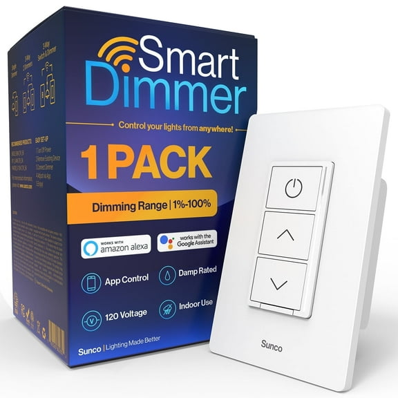 Sunco Smart Dimmer Switch, Double Rocker Wall Light Switch, WiFi Compatible with Tuya, Smart Life, Sunco Lighting Smart App, 120V