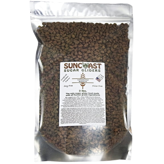 Suncoast Sugar Gliders Wholesome Balance Real Chicken Sugar Glider Food | High Protein NO Filler NO Soy | Dry Food 3 LB (Chicken & Brown Rice)
