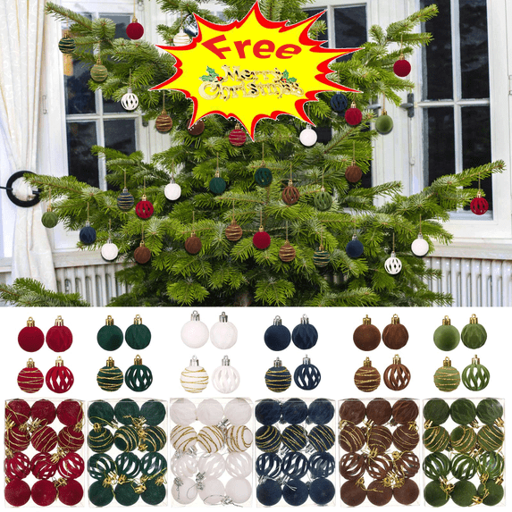 Suncoda 12Pcs Christmas Balls Ornaments, Velvet Christmas Shatterproof Ball with Strings - Christmas Ornaments for Xmas Tree, Holiday, Wedding, Party, Christmas Decorations Indoor (Free Pendant)