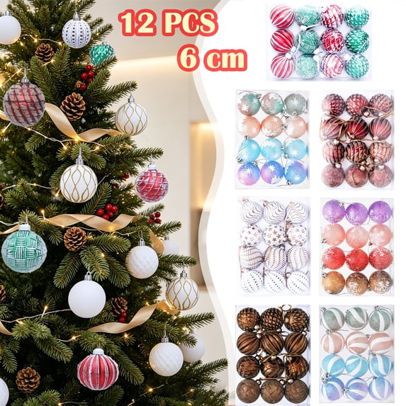Suncoda 12pcs Christmas Ball Ornaments Set, Shatterproof Christmas Tree Decorations, Xmas Decorations for Tree Hanging, Holiday Party, Office Home