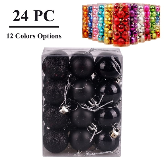 Suncoda 24pcs Christmas Tree Decorations, Shatterproof Bauble Hanging Christmas Ball Ornaments, Glitter Xmas Decor for Tree Home Party Holiday, Black