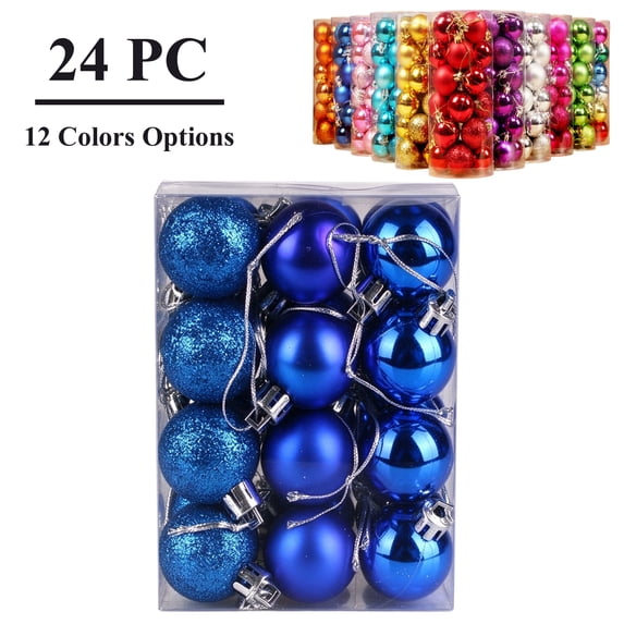 Suncoda 24pcs Christmas Tree Decorations, Shatterproof Glitter Christmas Ball Ornaments, Xmas Decorations for Tree Hanging, Home Party Holiday, Blue