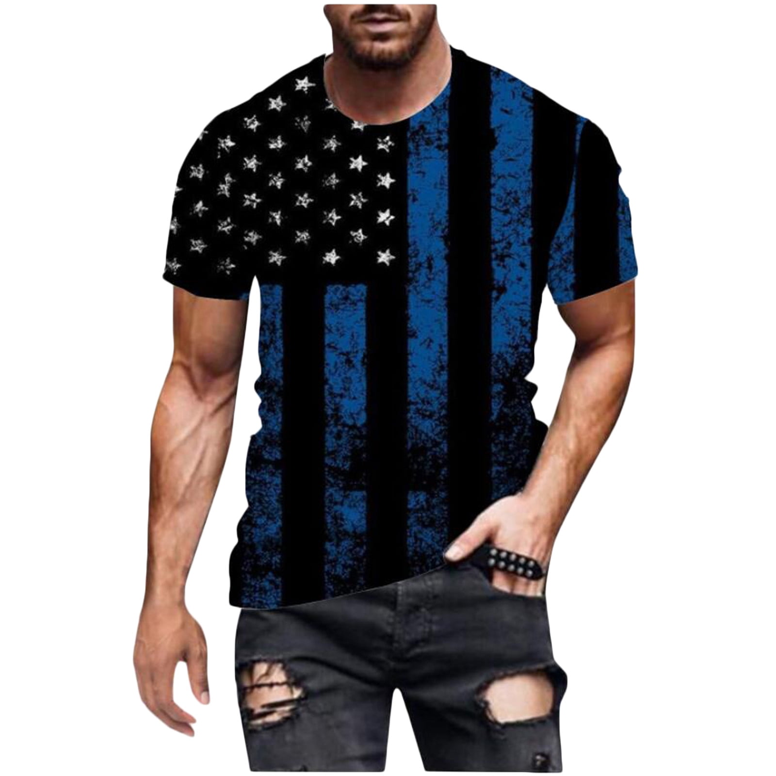 Smith's Workwear Men's Patriotic T-Shirt - Short Sleeve Crew Neck, Cotton/Polyester Blend - View #7