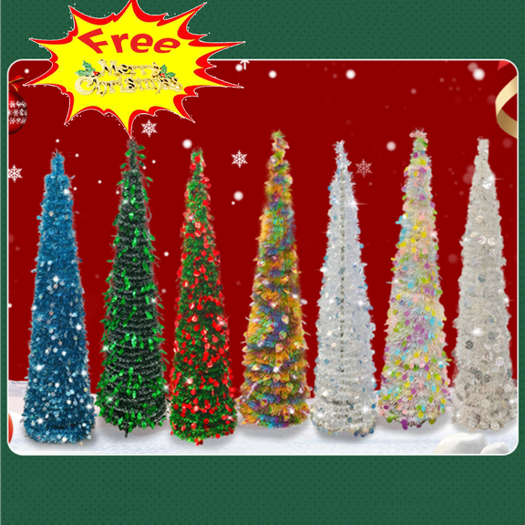 Suncoda 60 Inches Prelit Christmas Tree, Collapsible Tinsel Pencil Artificial Christmas Tree with LED Lights - Christmas Decorations for Xmas Tree, Holiday, Wedding, Party(Free Pendant)