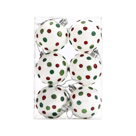 Suncoda 6Pcs Christmas Tree Hanging Ornaments, Christmas Decorations for Xmas Tree, 2.36 inch Glitter Red and Green Shatterproof Christmas Tree Hanging Baubles, Christmas Pendant for Party Wedding