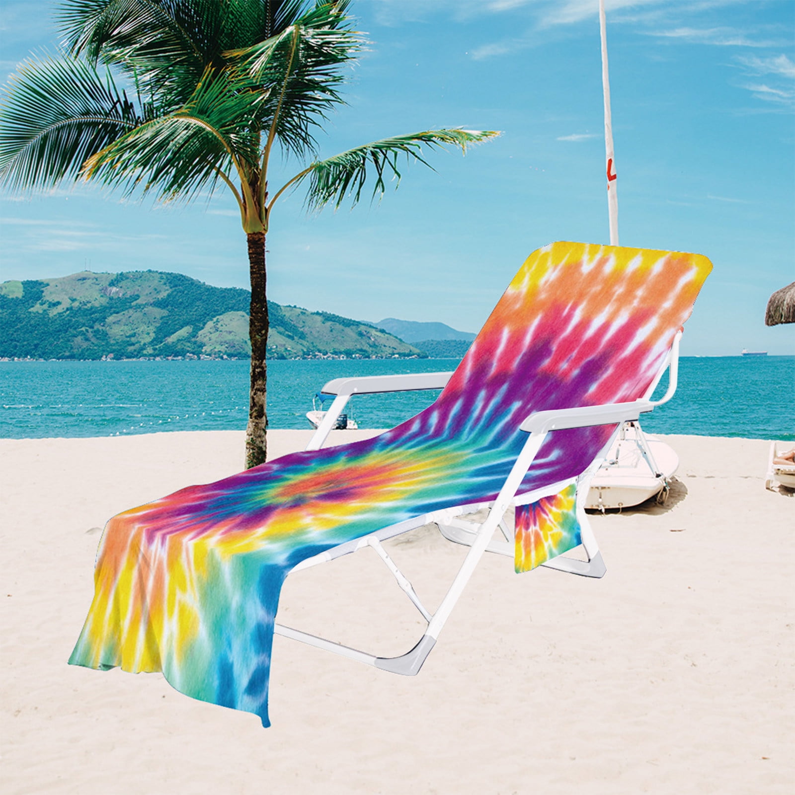 Suncoda Bath Towel Beach Chair Cover With Side Pockets,Microfiber