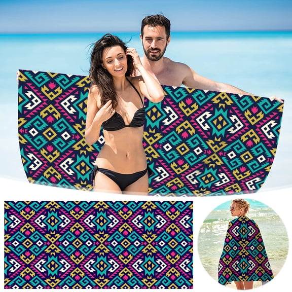 Fwttom Microfiber Beach Towel Super Lightweight Colorful Bath Towel Sandproof Beach Blanket Multi-Purpose Towel For Travel Swimming Pool 30x60 Inch, Camping Essentials and Beach Essentials