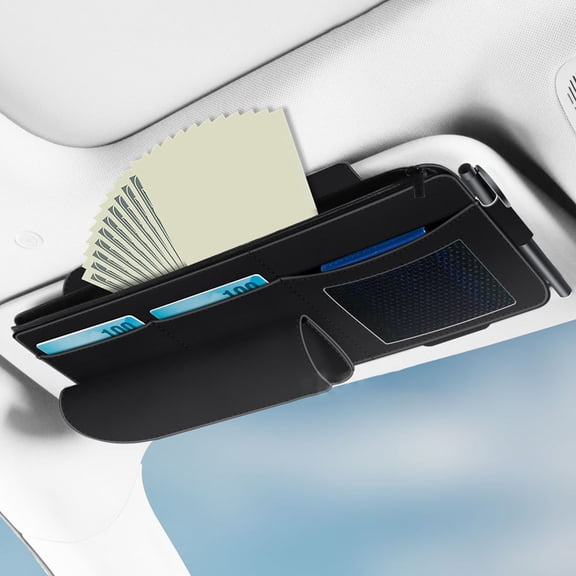 Suncoda Car Sunglass Holder Eyeglass Holder Car Sunshade Eyeglasses Case Organizer Card Case Tickets Folder Car Leather Leather Zipper Model Card Case Car Organizers And Storage