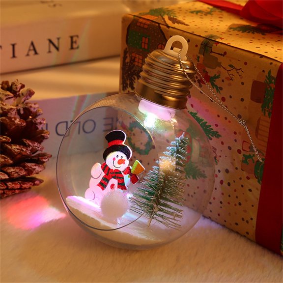 Suncoda Christmas Balls, Big Size LED Transparent Christmas Diameter 3.15 Inch Ball String Inkberry Pines Needle Filling Christmas Tree Hanging Decor with Lanyard