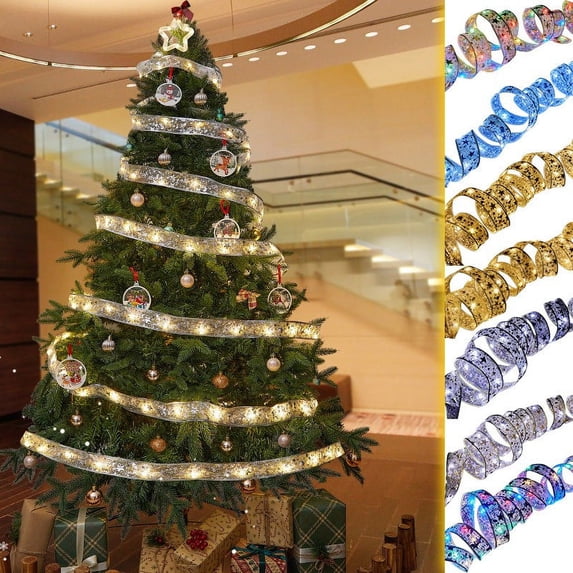 Suncoda Christmas Decorations, Christmas Lights 2024 New Christmas Tree Ornaments, Xmas Ribbons Light Strings Colorful Lights Ornament for Holiday Party Home, Christmas Gifts(1M)