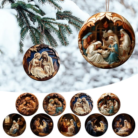 Suncoda Christmas Decorations, Xmas Nativity Scene Ornaments 2024 New Christmas Tree Ornaments, Christmas 3D Hanging Ornament for Holiday Party Home, Christmas Gifts