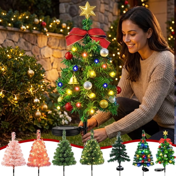 Suncoda Christmas Garden Stakes Solar Lights, 29" Mini Xmas Tree Solar Lights Outdoor, Colorful Lighting Christmas Decorations for Yard Walkway