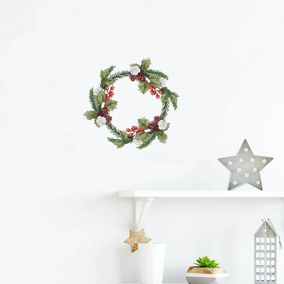 Suncoda Christmas Wreath, New Christmas Wreath Stickers Santa Claus Glass Window Wall Decoration Wall Stickers, Christmas Ornament