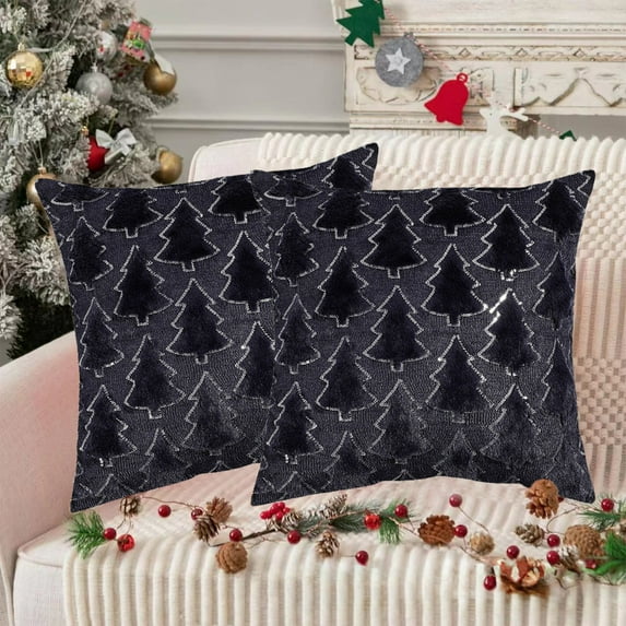 Suncoda Christmas Pillow Covers 18x18, 3D Xmas Tree Shaped Faux Fur Throw Pillow Covers for Couch, Sofa, Living Room Winter Holiday Decor