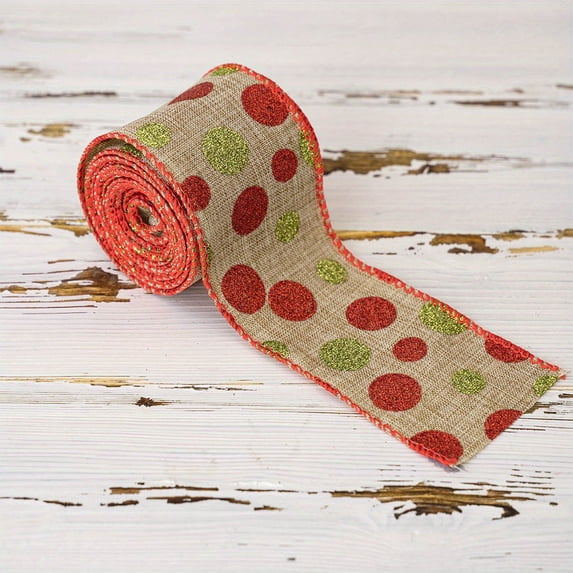 Suncoda Christmas Ribbon, Christmas Polka Webbing Christmas Ribbon Wired Decoration Supplies for Wrapping Bows Gifts, Christmas Tree Decorations