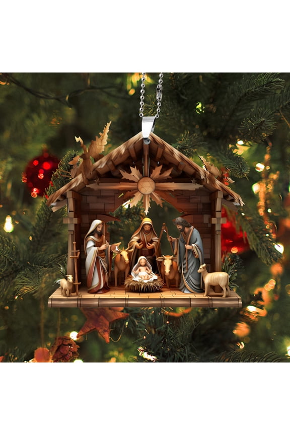 Christmas Tree Decorations, 3 D Printing Effect Acrylic Keychain Decorative Pendant Car Ornaments Rearview Mirror Hanging Religious Supplies