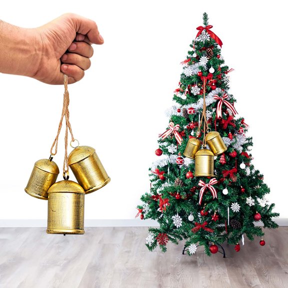 Suncoda Christmas Tree Decorations, Christmas Bell Rope Trumpet Bell Shabby Style Metal Hanging Giant Cow Bell Decoration