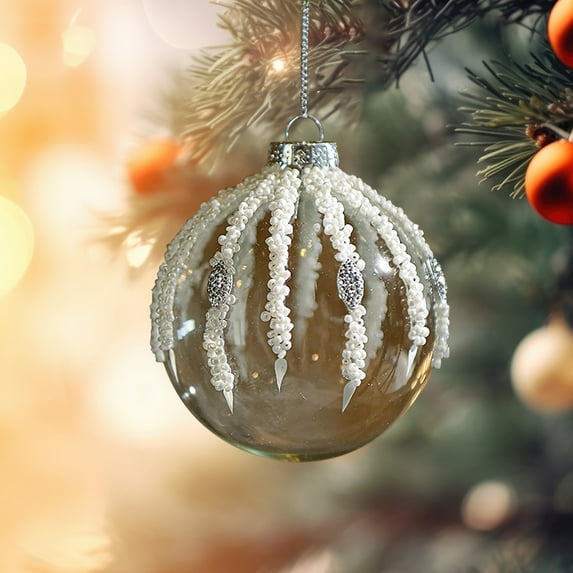Suncoda Christmas Tree Decorations, Glass Transparent Christmas Globle Studded Sequin Decorative Globle Hanging Globle Christmas Tree Pendant Christmas Decoration Hanging Ornament