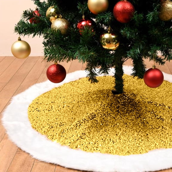 Suncoda Christmas Tree Skirt, Christmas Tree Collars 36 Inch Sequin Tree Skirt Glitter Xmas Tree Ring Double-Layer Velvet Tree Skirt Collar Tree Base Cover for Christmas Halloween Party