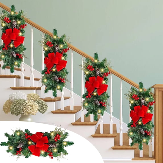 Suncoda Christmas Wreath, 1Pc Garland Stairs Front Door Decoration Christmas, Garland Decoration Front Door Stairs Decor Decorations and Pendants for All Seasons, Christmas Ornament