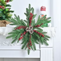 Suncoda Christmas Wreath, 22 Inch Artificial Christmas Snowflake Christmas Wreath Decorated with Pinecones Red Cones, Christmas Ornament