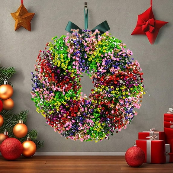 Suncoda Christmas Wreath, Christmas Decor Garland for Front Door Artificial Flower Christmas Wreath Front Door Wreath Decoration Xmas Cottage Fall Wreaths Wall Hanging, Christmas Ornament
