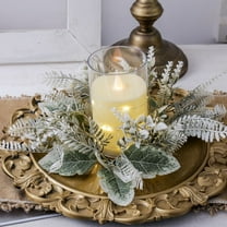 Suncoda Christmas Wreath, Needle Candlestick Wreath for Christmas Table Decoration Artificial Leaves Candle Ring Candlestick Garland Home Decor, Christmas Ornament