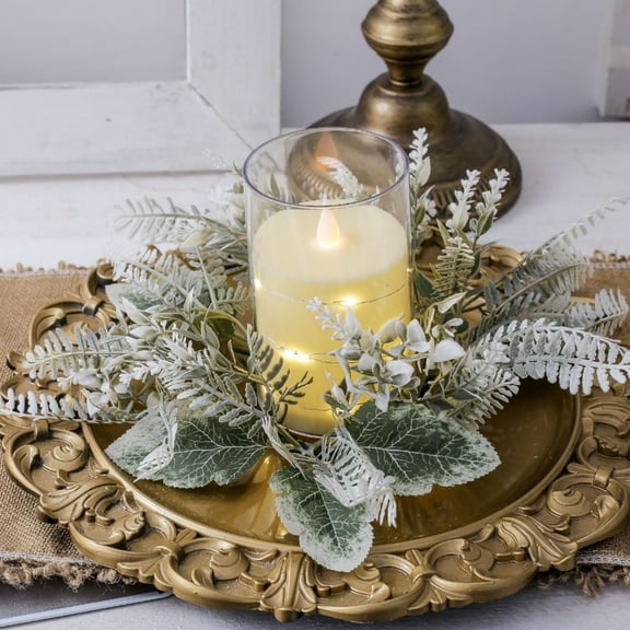 Suncoda Christmas Wreath, Needle Candlestick Wreath for Christmas Table Decoration Artificial Leaves Candle Ring Candlestick Garland Home Decor, Christmas Ornament