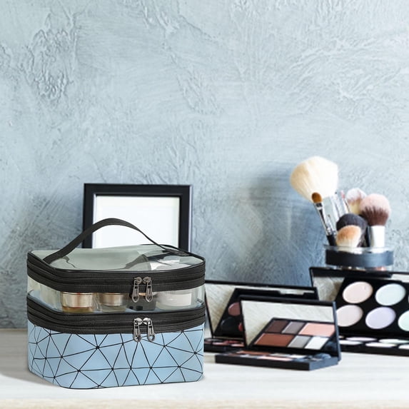 Suncoda Cosmetic Bag Makeup Bag Zippered Tote Bag,Portable Bathroom Travel Bag In Clear PVC Double Layer Cosmetic Bag Makeup Bag Organizer On Clearance