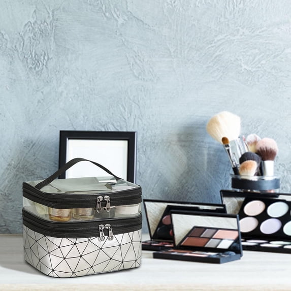 Suncoda Cosmetic Bag Travel Makeup Bag Zippered Tote Bag,Portable Bathroom Travel Bag In Clear PVC Double Layer Cosmetic Bag Makeup Organizer