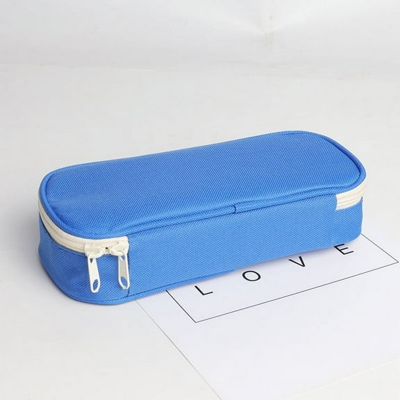Suncoda Creative Pencil Case, Large Capacity Oxford Fabric Pencil Pouch with Double Zipper, Portable Pencil Box, Blue