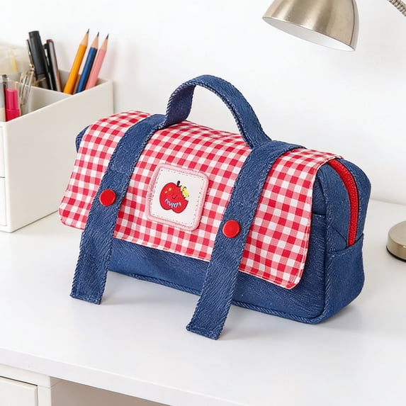 PoyoKee Cute Pencil Pouch, Extra Large Capacity Portable Pencil Case for Stationery Storage and Organizer, Lightweight, Handheld Denim Pencil Bag