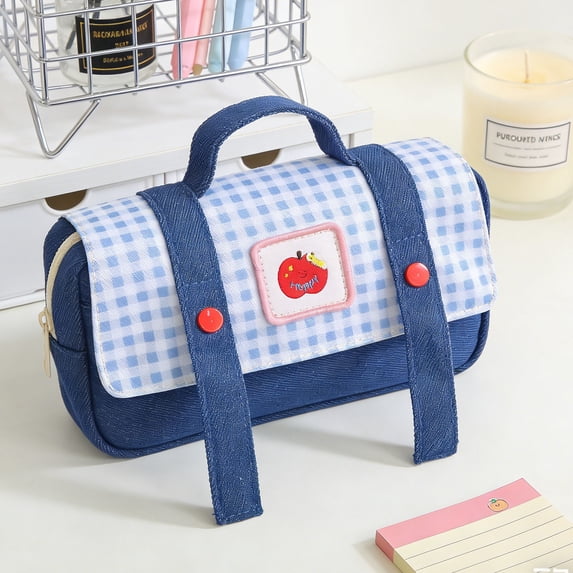 PoyoKee Cute Pencil Pouch, Extra Large Capacity Portable Pencil Case for Stationery Storage and Organizer, Lightweight, Handheld Denim Pencil Bag