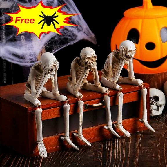 Suncoda Halloween Decorations, Halloween Skeleton Decorations Resin Decoration Ghost Festival Skeleton Decoration for Home Party Holiday, Halloween Gifts(Free Plush Spider)