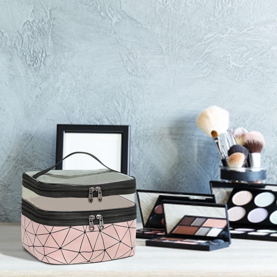 Suncoda Make Up Bag Cosmetic Bag Zippered Tote Bag,Portable Bathroom Travel Bag In Clear PVC Double Layer Cosmetic Bag Makeup Bag Organizer