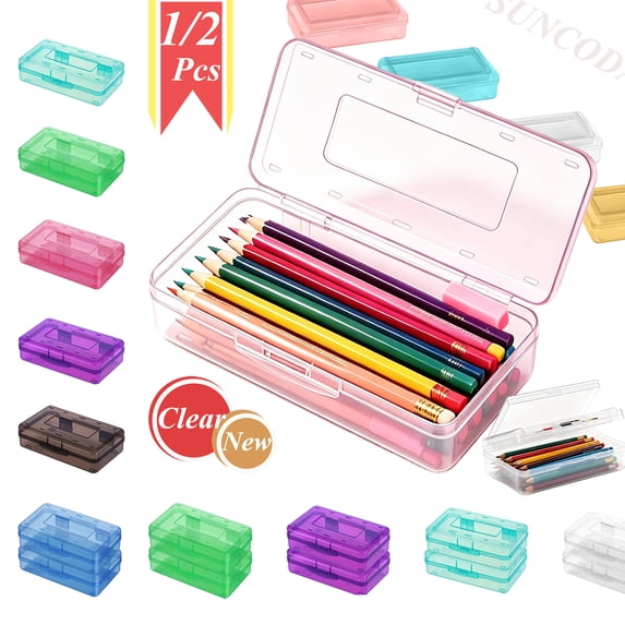 Suncoda Pencil Box Plastic Pencil Box Large Capacity Pencil Boxes Clear Boxes With Snap-tight Lid Stackable Design And Stylish Office Supplies Storage Organizer Box Pencil Pouch