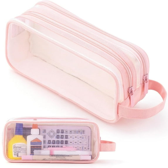 Suncoda Pencil Case Large Capacity Mesh Case With 2 Compartments Multifunction Transparent Handheld Pencil Bag Makeup Bag For Teens Middle High School Students School Supplies On Clearance
