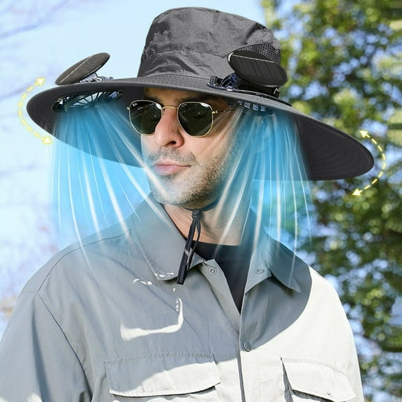 Suncoda Solar Fan Hat, Men's Wide Brim Solar Fan Outdoor Fishing Hat, Sun Hat with 2 Solar Fans