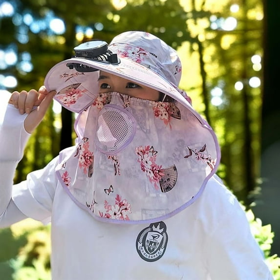 Suncoda Solar Fan Hat, Wide Solar Fan Outdoor Fishing Hat Women Sun Hat with Solar Fan Outdoors Hats 3 Speed Adjustable Fan Hat Women Outdoor Wide Sun Hat with Solar Fan