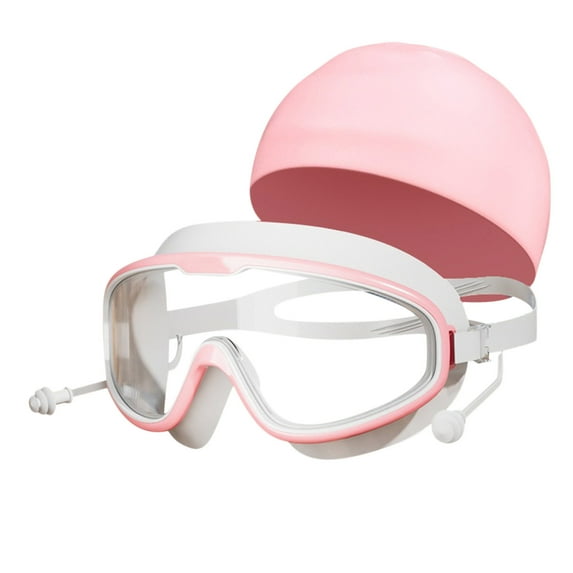 Suncoda Swim Goggles with Ear Plugs Swim Cap, Adult Large Frame High Definition Swimming Goggles, Swimming Piece Earplugs Sports Equipment for Men Women