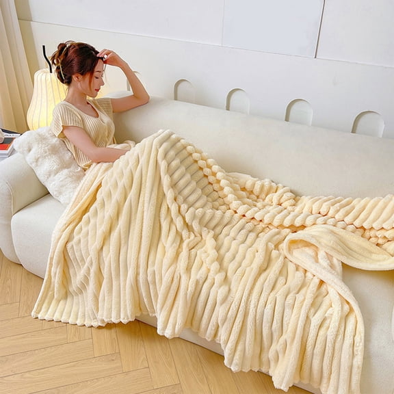 Suncoda Throw Blanket, Extra Large Thickened Super Soft Flannel Fleece Microfiber Ribbed Blankets - Solid Color Lightweight Throw Blanket for Couch Bed Sofa, 39"x59", Beige
