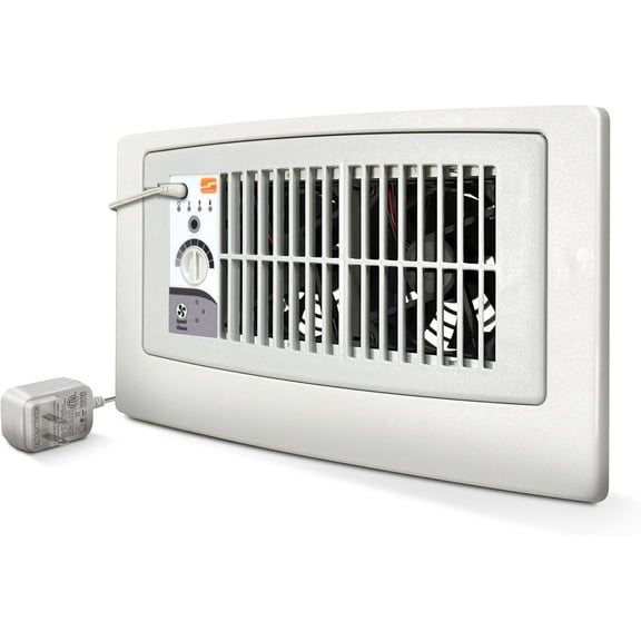 Suncourt Flush Fit Floor/Wall Register Booster Fan — Ultra-Quiet, 5-Speed Vent Fan with Smart Technology and 6-Foot Power Cord, HC500-WPL (White)