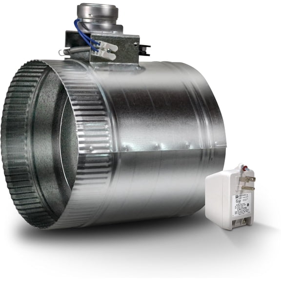 Suncourt ZoneMaster Fully Adjustable Motorized Airflow Control Zone Damper Air Duct Fan (8 inch), Usually Open, 24 Volt Thermostat Compatibility, 24VAC/20VA Plug-in Transformer Inc