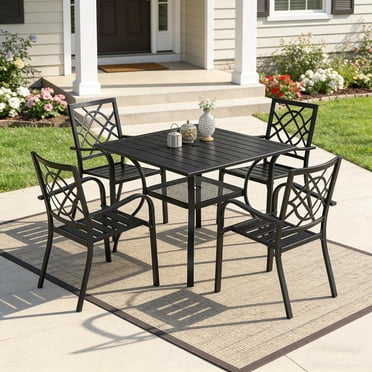 Suncrown 5-Piece Metal Outdoor Patio Dining Set with Square Table, Black