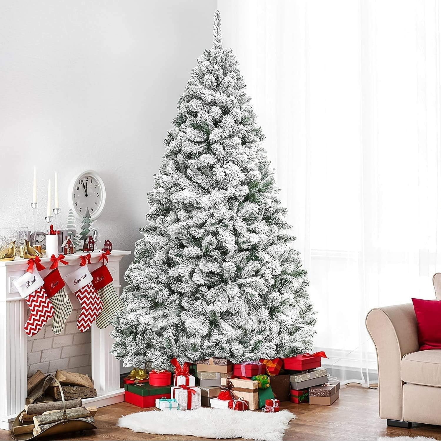 Suncrown 7ft Flocked Spruce Artificial Christmas Tree White Tree ...
