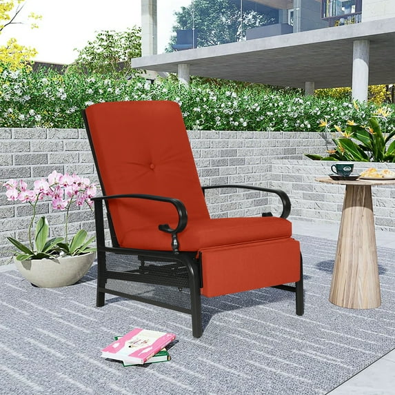 Suncrown Adjustable and Water Resistant Metal Lounge Chair with Cushion - Set of 3 Red/Black