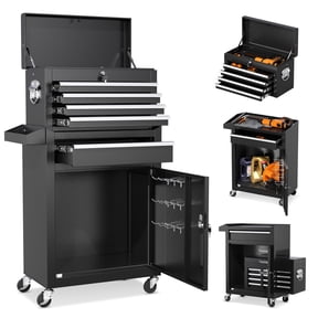 Suncrown Tool Chest 5 Drawer Rolling Tool Storage Cabinet with Universal Lockable Wheels, Metal Tool Cart for Garage, Workshop, Metal Black